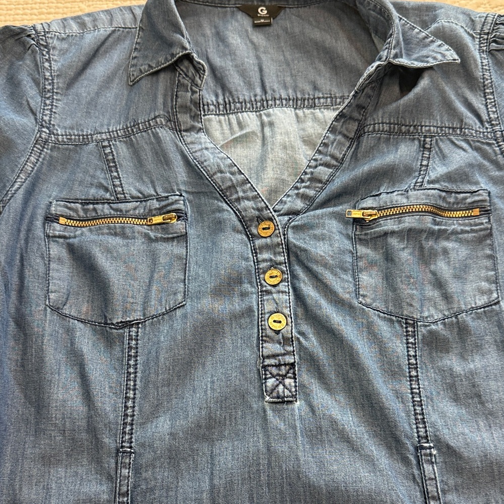 G by Guess Navy Denim Dress with Zipper Accents retro western boho✨ - Picture 7 of 10
